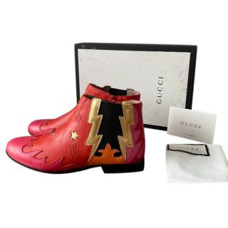 Gucci Kids 35 Lightning Bolt Red Leather Boots