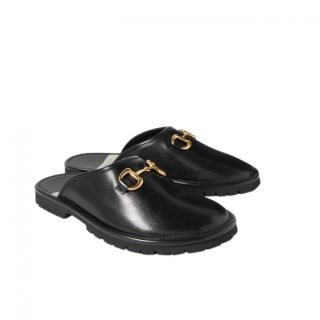 Gucci Elea Horsebit Black Leather Slides