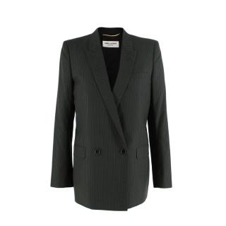 Saint Laurent Charcoal Grey Pinstripe Double Breasted Blazer 