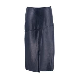 Celine Dark Indigo Leather Back Split Pencil Skirt