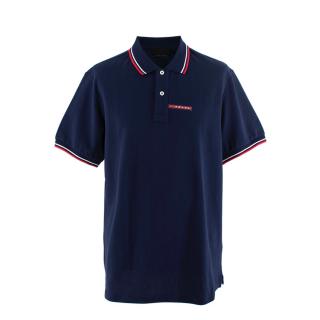 Prada Navy Blue Cotton Pique Contrast Trim Polo Shirt