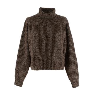 The Row Brown Marl Cashmere Knit Polo Neck Jumper