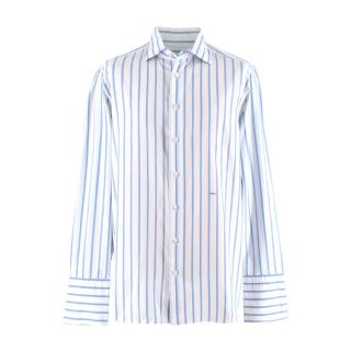 Donato Liguori White Cotton Pique Blue Wide Stripe Formal Shirt