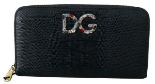 Dolce & Gabbana Black Lizard Embossed Continental Wallet	