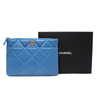 Chanel 19 Cornflower Blue Quilted Leather Pouch