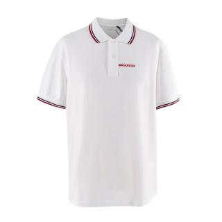 Prada White Cotton Pique Contrast Trim Polo Shirt