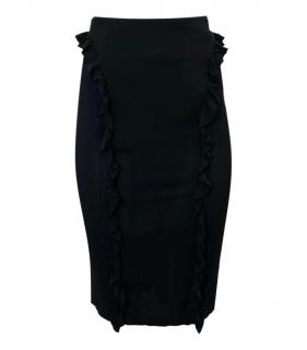 Yves Saint Laurent Ruffle Detail Black Fitted Skirt
