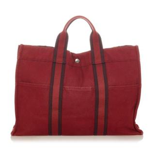 Hermes Red Canvas Fourre Tout MM