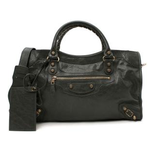Balenciaga Charcoal-Green Aged Leather City Bag