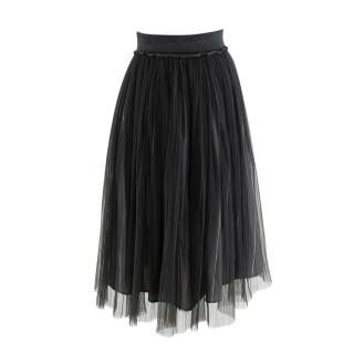 Brunello Cucinelli Grey Striped Tulle Mid-Length Skirt 
