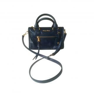 Miu Miu Blue Glazed Leather Bauletto Bag