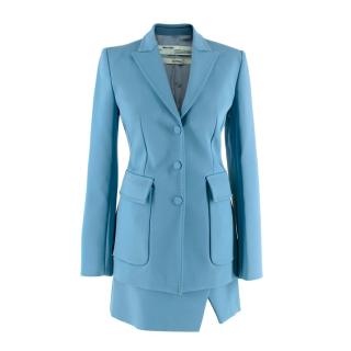 Off-White Blue Twill Peak Lapel Jacket & Skirt Suit