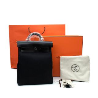 Hermes Herbag A Dos Zip Noir Canvas & Leather Backpack PHW