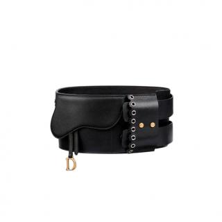 Christian Dior Black Smooth Leather Deep Saddle Belt 80