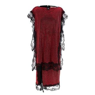 Christopher Kane Red Crystal Embellished Mesh & Lace Midi Skirt & Top