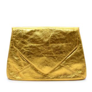 Dries Van Noten Metallic Gold Leather Envelope Clutch