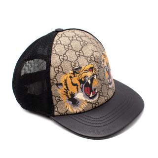 Gucci Beige Tiger Print GG Supreme Baseball Hat