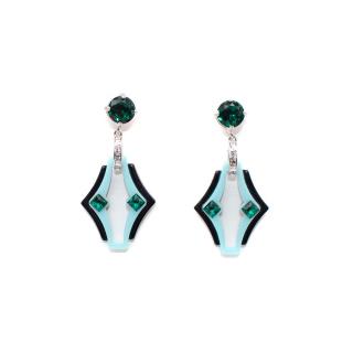 Prada Turquoise Sculpted Acetate & Crystal Drop Earrings