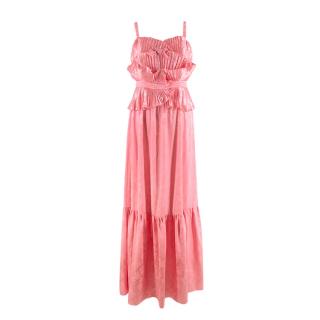 Manoush Pink Damask Satin Plisse-Pleated Dress