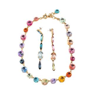 Roxanne Assoulin Technicolour Rainbow Crystal Necklace & Earrings 