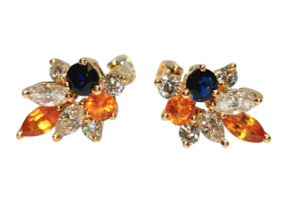 Bespoke 18ct Yellow Gold Diamond & Sapphire Earrings 