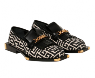  Balmain Bicolor Jacquard & Black Leather Loafers