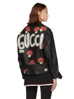 Gucci Hand Painted Toadstool Leather Jacket with Quilted Lining