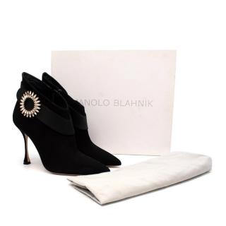 Manolo Blahnik Ankau Black Suede Crystal Embellished Heeled Booties