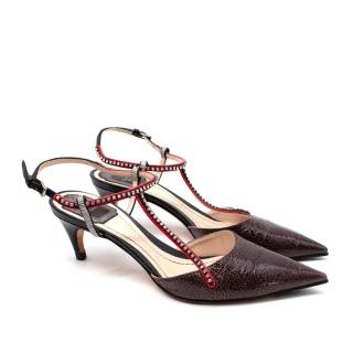Christian Dior Burgundy Cracleque Leather Kitten Heeled Pumps