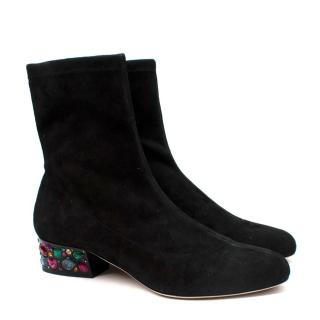 Jimmy Choo Maisie Black Suede Stretch Embellished Heel Ankle Boots