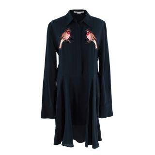 Stella McCartney Bird-Embroidered Silk-Crepe Shirt Dress 