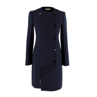 Celine Navy Wool Collarless Cut-Out Hem Coat