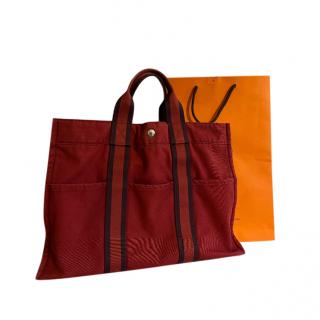 Hermes Red Canvas Fourre Tout Bag