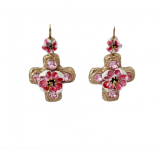 Dolce & Gabbana Pink Floral Enamel Gold-Tone Metal Drop Earrings
