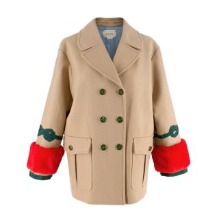 Gucci Camel Wool Swing Jacket with Faux-Fur Cuff