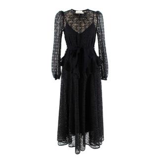 Zimmermann Black Lace Puff Sleeve Maxi Dress