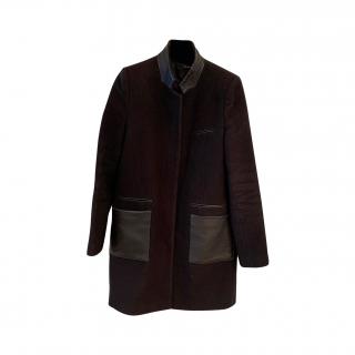 The Kooples Black Wool Leather Trimmed Coat