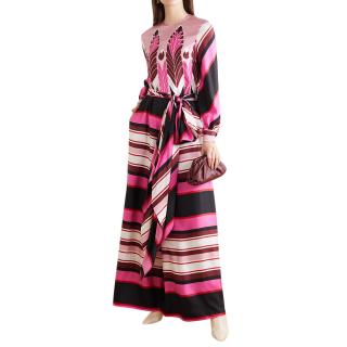 Valentino Pink Geometric Feather Print Silk Jumpsuit 