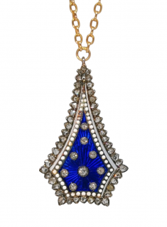 Bespoke Georgian Blue Enamel & Diamond Pendant