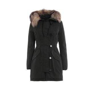 Moncler Black Down Aredhel Fur Trimmed Coat