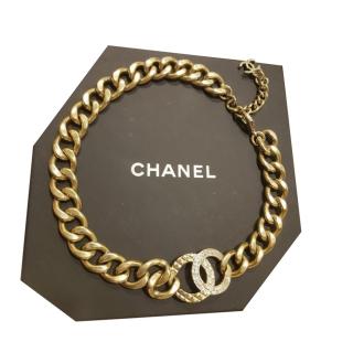 Chanel Aged Gold-Tone Curb Chain CC Logo Necklace 