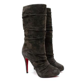 Christian Louboutin Grey Suede Piros Heeled Boots 