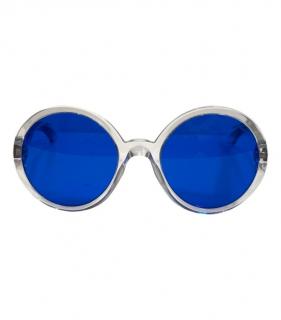 Chanel Clear Frame Round Blue Lens Sunglasses