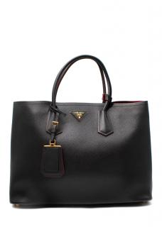 Prada Black Large Double Saffiano Leather Tote Bag