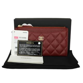 Chanel Burgundy Quilted Leather Zip Pouch