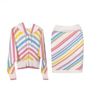 Chanel 2019 La Pausa Candy Stripe Cashmere Knitted Jacket & Skirt