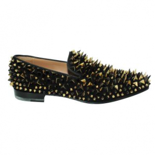 Christian Louboutin Black Suede Gold-Tone Metal Spiked Loafers