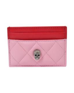 Alexander McQueen Pink & Red Quilted Leather Skull Cardholder