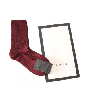 Gucci Burgundy Open Weave Monogram Socks