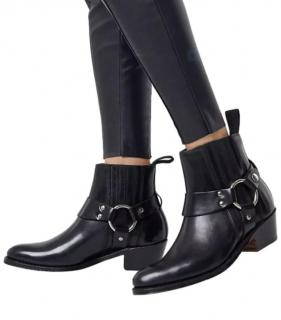 Grenson Black Leather Western Ankle Boots